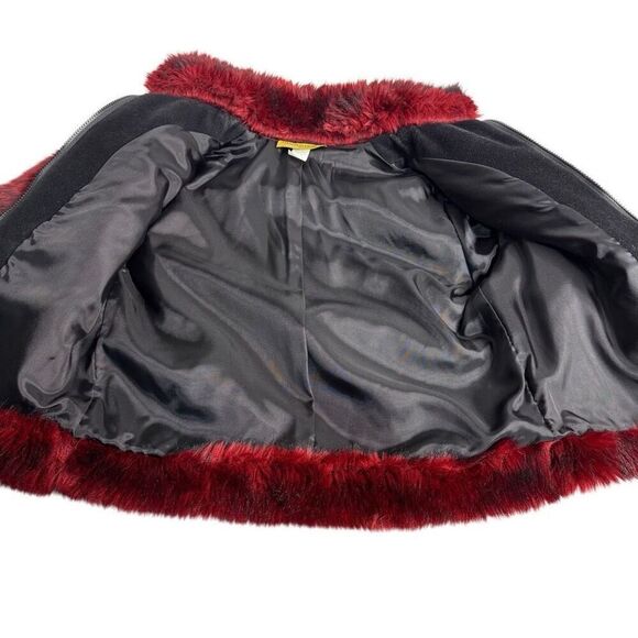 Vintage Painted Pony red and black cropped fur zip up jacket size S - Picture 8 of 10